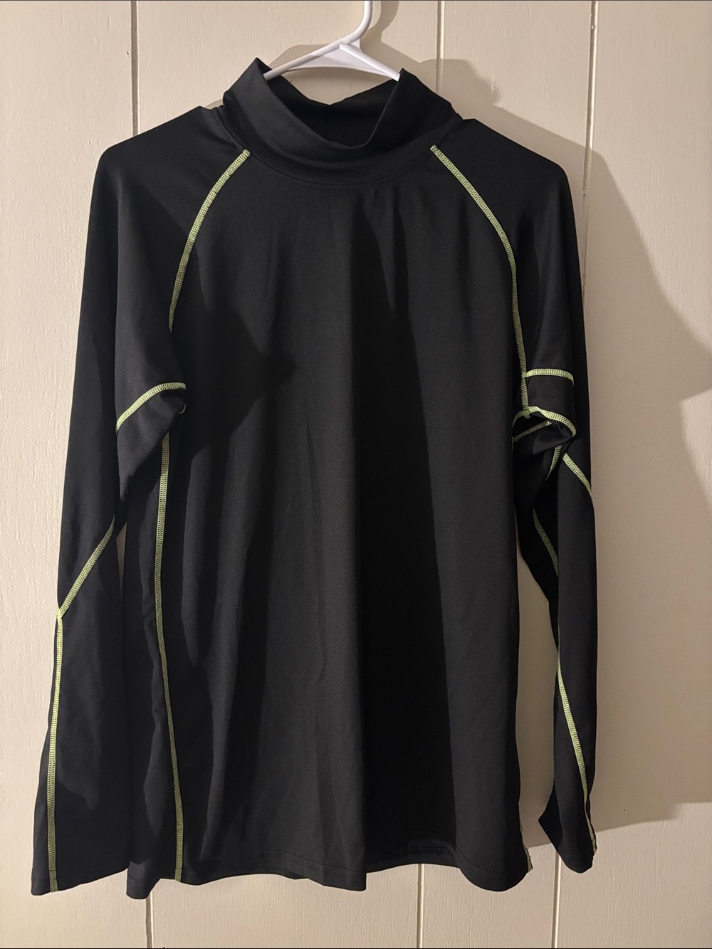 Men's Black Long-Sleeve Swim Rash Guard with Lime Contrast Stitching
